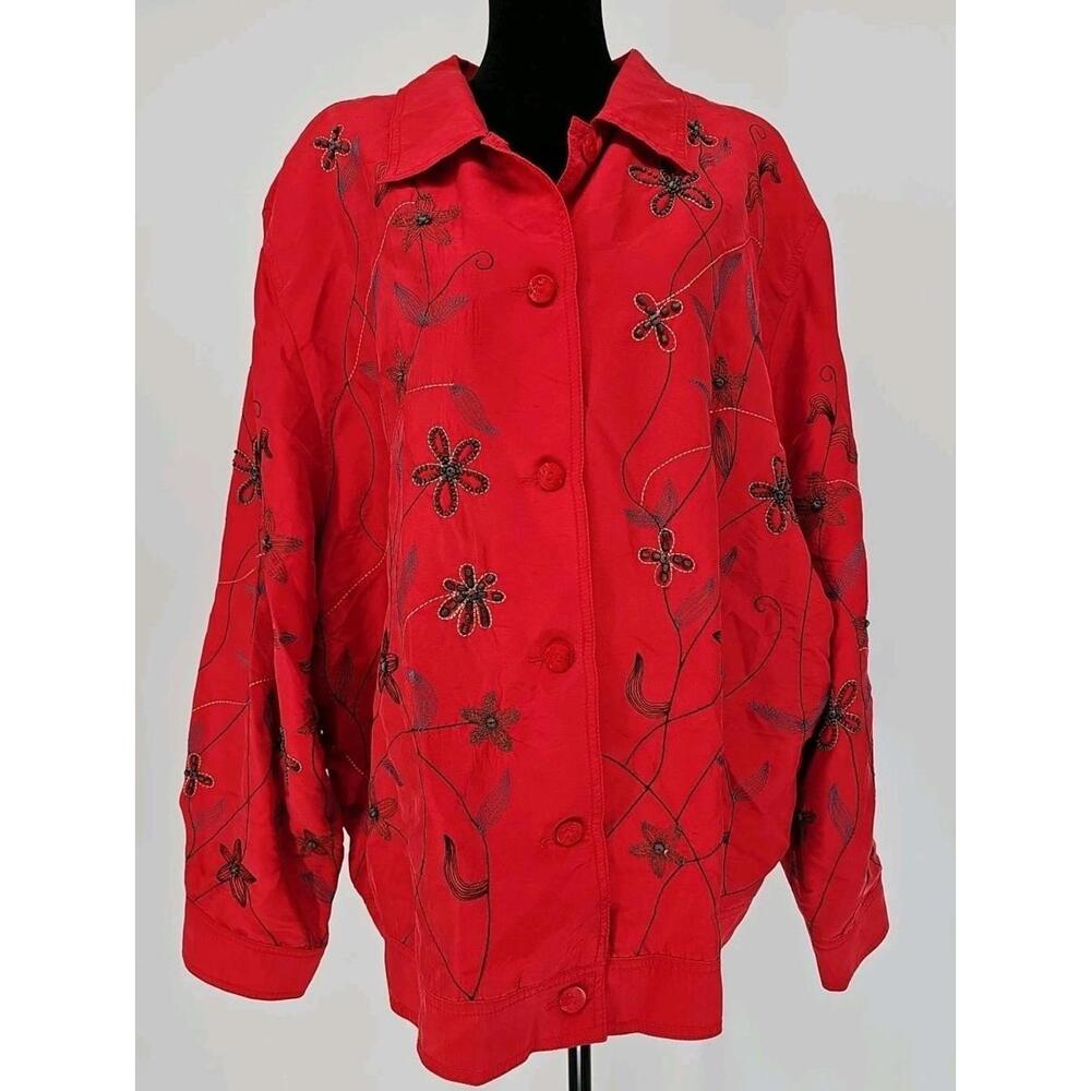 Vikki‎ Vi Women's Silk Blouse 3X Embroidered Blouse Shirt Top Lux Art to Wear